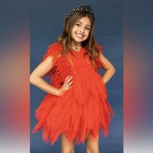 Lola + The Boys Red Feather Tulle Party Dress | Girls Size 7–8